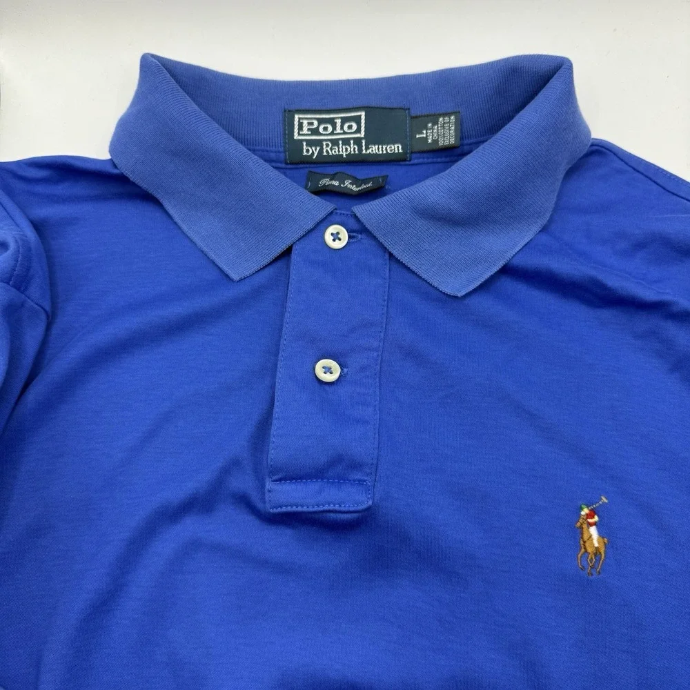 Polo Ralph‎ Lauren Polo Shirt Mens Large Blue Pima Interlock Casual Preppy Pony